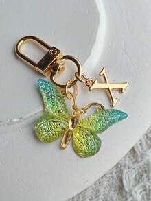1个可爱闪亮蝴蝶及A-Z字母钥匙扣，树脂绿色时尚蝴蝶字母钥匙圈，女士日常佩戴礼物蝴蝶吊坠钥匙扣 - 綠色 - 查看 31