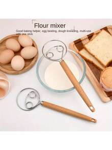 Stainless Steel Danish Dough Mixer With Wooden Handle, Multifunctional Hand Mixer For Bread, Pastry And Cake Baking, Kitchen Tool - Multicolor - View 9