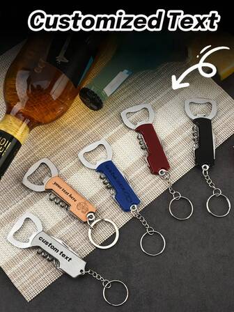 Customized 1pc 3-In-1 Multi-Functional Wine Opener, With Key Ring For Easy Carrying, Laser Engraved With Personalized Text And Patterns, Ideal Gift For Him, Boyfriend, Grandparents, Family, Friends, Birthday Gift, Perfect Choice For Father's Day And Mother's Day Gifts.