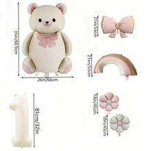 8pcs Pink Bowknot Bear Balloon Set, Includes 32inch Cream Color Numbers 1-6, Rainbow, Pink Bow, Pink Flower Balloons, Suitable For Wedding, Birthday, Anniversary Decoration - White - View 11