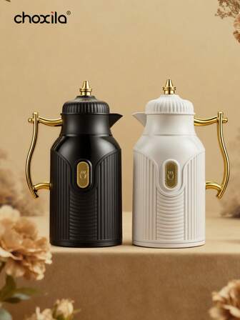 1pc Large-Capacity Insulated Kettle, Gold-Plated Style Teapot, Coffee Kettle, Hot Water Bottle, Press-Type Glass Inner Liner Insulated Flask