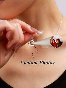 1PC Personalized Picture Projection Necklace Custom Photo Necklace Gift Memorial Gift, Bridesmaids Gift, Mother's Day Gift, Valentine's Day Gift, Wedding Gift, Gifts For Her, Wife, Mom, Grandparents For Anniversaries Gifts, For Birthdays, For Daily Wear, Christmas Gifts, New Year Gifts - Multicolor - View 2