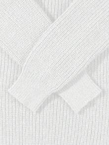 Lightweight, Warm Knit Pullover Sweater, Loose Fit, Polyester Fabric, Casual, Collegiate Style, Unisex Design, Long Sleeve, Drop Shoulder, Minimalist Crew Neck, Suitable For Autumn And Winter - White - View 6