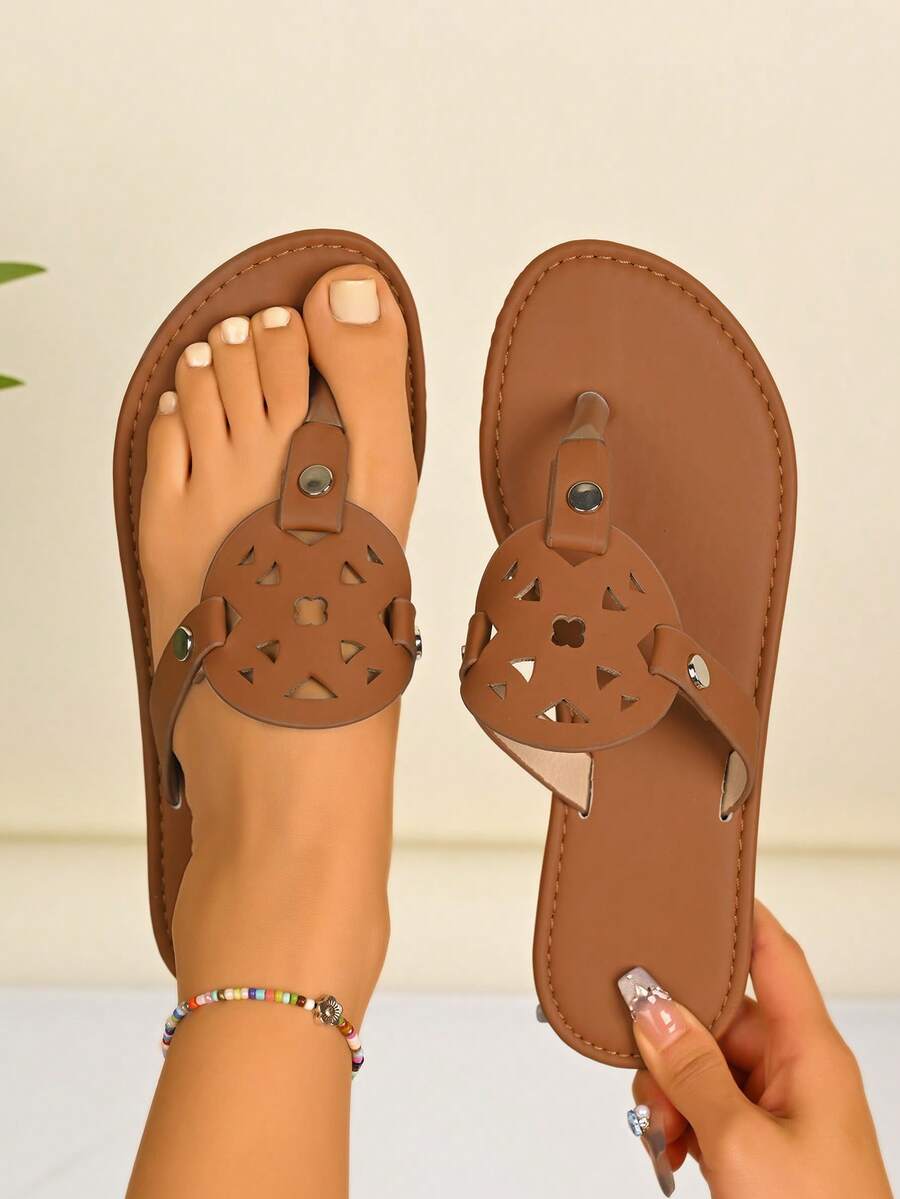 Dép xăng đan La Mã nữ mùa hè 2025 mới: Dệt thủ công/Khắc rỗng/Quai chéo/Đế mềm chống trượt, Chất liệu PU thoáng khí và không mài mòn, Làm thon chân, Dép xăng đan La Mã/Đi biển/Dép xỏ ngón, Thích hợp cho kỳ nghỉ, Phong cách đường phố, Trang phục hàng ngày, Sản phẩm bán chạy nhất mùa hè - màu nâu - Xem 1