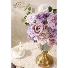 Artificial Flowers Combo Purple Flowers Mix Silk Flowers Dahlia Roses With Stems For DIY Wedding Bridal Bouquets Baby Shower Floral Arrangement Table Centerpieces Home Decorations.Gift - 紫色 - 查看 5
