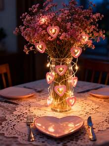 1pc Romantic Heart-Shaped String Lights, Romantic Sweet Heart Style, Hollow Heart Texture, Instagrammable Photo Backdrop Prop, Atmosphere Decor Lighting, Suitable For Parties, Romantic Dinners, Wedding Room Decor, And Surprise Scenarios - 1.5m 10-lED, Battery-operated Model - View 7