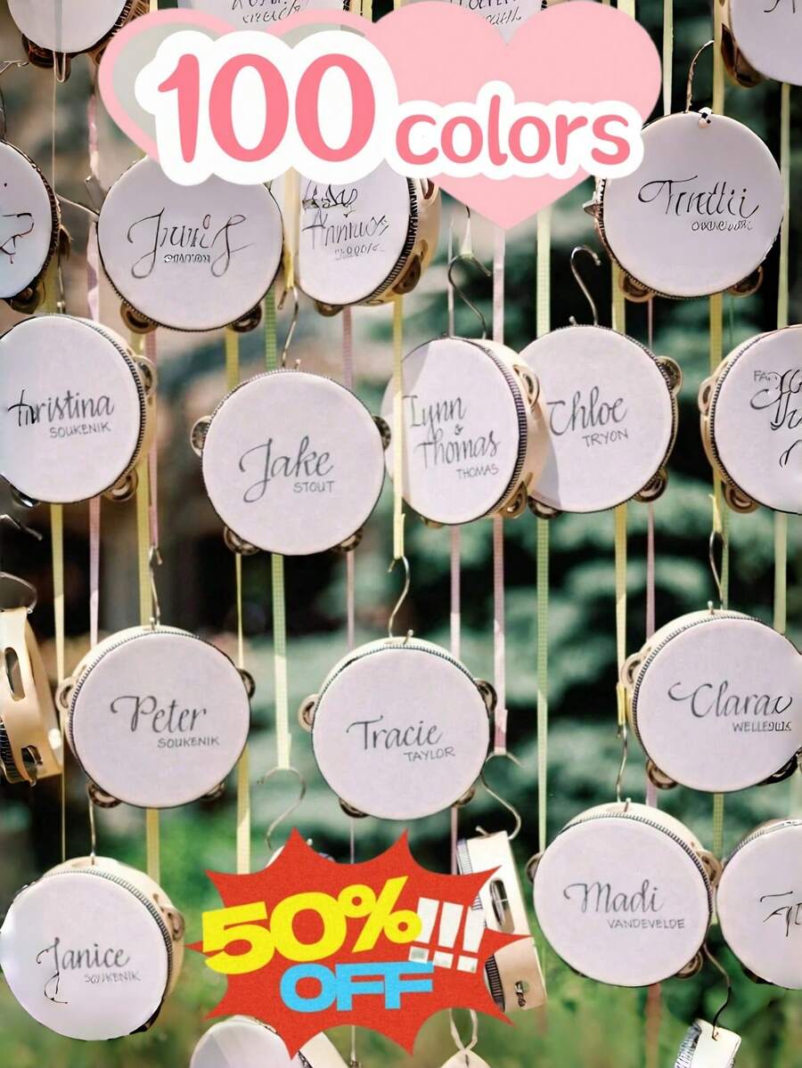 10/8/6件組成人用婚禮手持木製鈴鼓，附金屬鈴片，白色鈴鼓含禮品吊牌，教會婚禮派對伴手禮音樂樂器