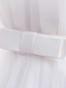 Girls' Elegant Bowknot Tulle Trailing Puff Dress, Suitable For Birthday Party, Banquet, Does Not Include Headband - White - View 8