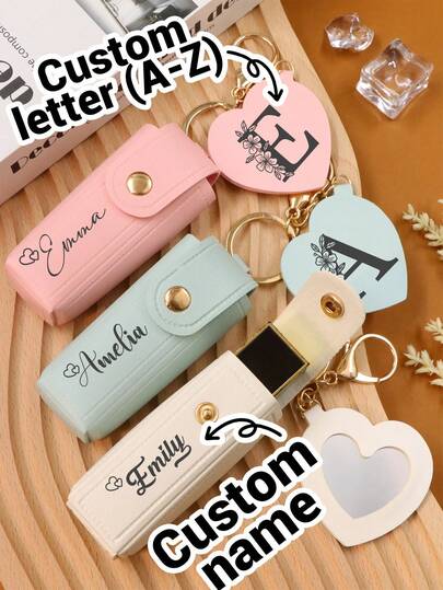 LICVIC Custom Alphabet Flowers And Name Lipstick Storage Bag,Personalized Keychain,Customized Bag Ornaments,Customizable Women's Key Chain Name,Wedding Gifts,Leather,Items That Can Be Placed,Valentine's Day,Decorations,Wedding Accessories,Travel Essentials,Back To School Supplies,Women,Mother,Men,Friends