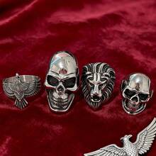 1pc Stainless Steel Skull, Eagle, Lion Head Punk Gothic Style Waterproof Fade-Resistant Ring, Suitable For Daily Wear, Music Festival, Theme Party - Silver - View 8