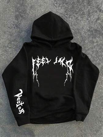 Sudadera con capucha negra versátil y de moda con estampado de oso, de forro polar, con capucha, para regalos de adolescentes