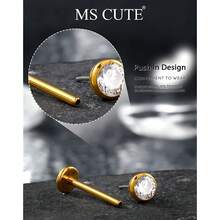 G23 Titanium Threadless & Internally Threaded Flat Back Stud Earrings – 20G 18G 16G Silver Gold Labret Post In 5mm–12mm For Nose Helix Tragus Cartilage Conch Lobe Medusa Piercing Jewelry,Gold,2pcs - 2 chiếc - Xem 6