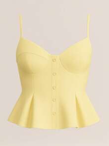 Summer Tank Top With Buttons, Cotton - Màu vàng nhạt - Xem 1