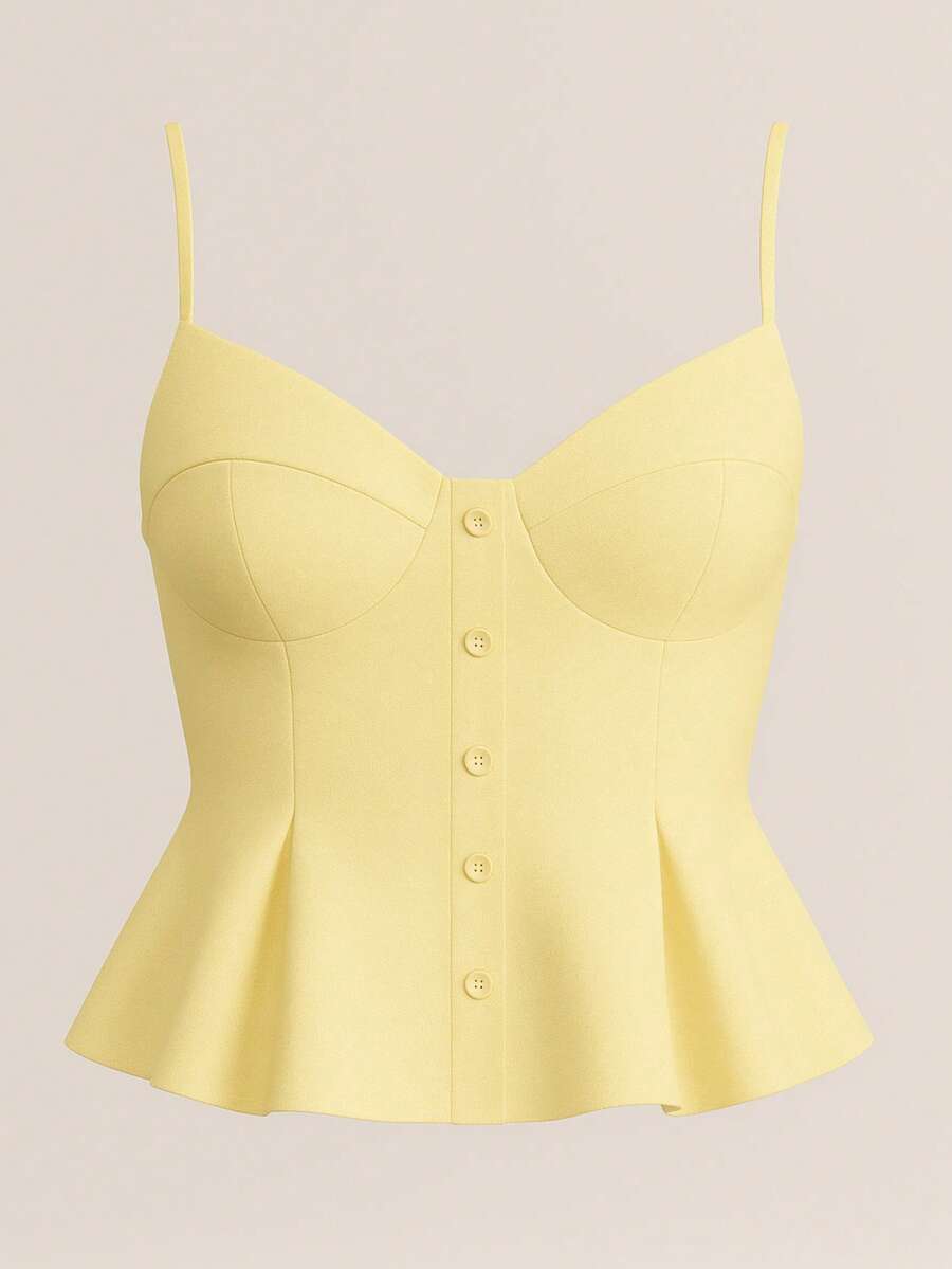 Summer Tank Top With Buttons, Cotton - Màu vàng nhạt - Xem 1