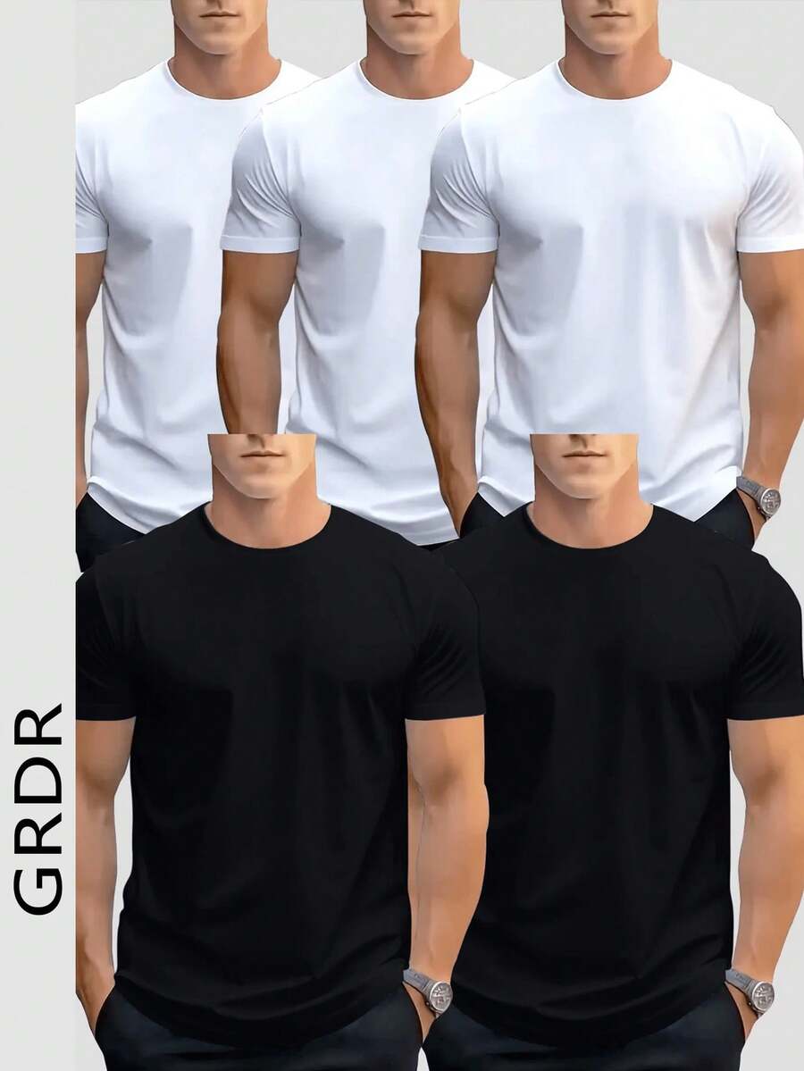 GRDR 5件/套 男士夏季圆领短袖T恤，适合户外休闲穿着