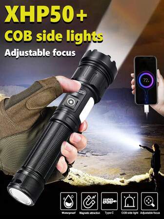 超亮LED手电筒 USB充电式手电筒 带战术变焦高功率聚光灯 户外露营钓鱼手电筒