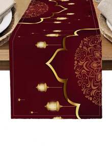 1pc Moon Pattern Table Runner, 4pcs Moon Pattern Placemats, Suitable For Holidays, Parties, Birthdays, Dinners, Kitchen & Dining Room Table Decor, Applicable For All Seasons, Home Textile Decoration - Multicolor - View 2