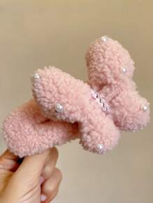 1pc Cute Plush Butterfly Shaped Hair Clip For Kids, Adorable Duck Mouth Hair Accessory For Daily Wear And Outings, Autumn/Winter