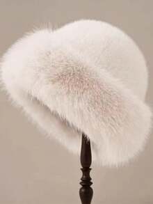 Ladies Fall Winter Plush Beanie Thermal Slimming Face Universal Imitation Mink Earmuff Fisherman Hat Lightweight Pile Fabric Headgear For Daily Outfit Windproof Design Fashionable - 白色 - 查看 3