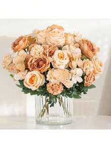 1PC Romantic Silk Peony Hydrangeas Bouquet Artificial Flowers Plastic Centerpieces Fake Plants Plastic For Spring Autumn Wedding Vase Arrangement For Mother's Day/Father's Day/Festival Birthday/Party Accessories/Wedding/Room/Home/Kitchen/Bedroom/Living Room/Table Decoration/Bride's Bouquet/Outdoor Garden Decorations - Champagne - View 5