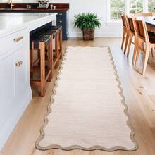 1Pcs Room Decor Modern Washable Scalloped Border Solid Beige Area Rug For Living Room Indoor Bedroom Foldable Floor Mats, Soft Low Pile Non Shedding Carpets For Offices Non-Slip Runner For Hallway Dorm - Beige - View 2