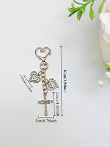 1个时尚优雅的水晶十字心形钥匙扣，女士包包挂饰，手提包装饰，钥匙链配件，单肩包装饰，房间装饰，精致水晶心形礼物，钥匙圈配件，圣诞节，节日礼物 - 彩色 - 查看 5