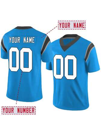 Anpassat namn och nummer herr broderad amerikansk fotbollströja Carolina blå V-ringad personlig kortärmad skjorta festmatch träning tävling sporttröja gör-det-själv S-XXL
