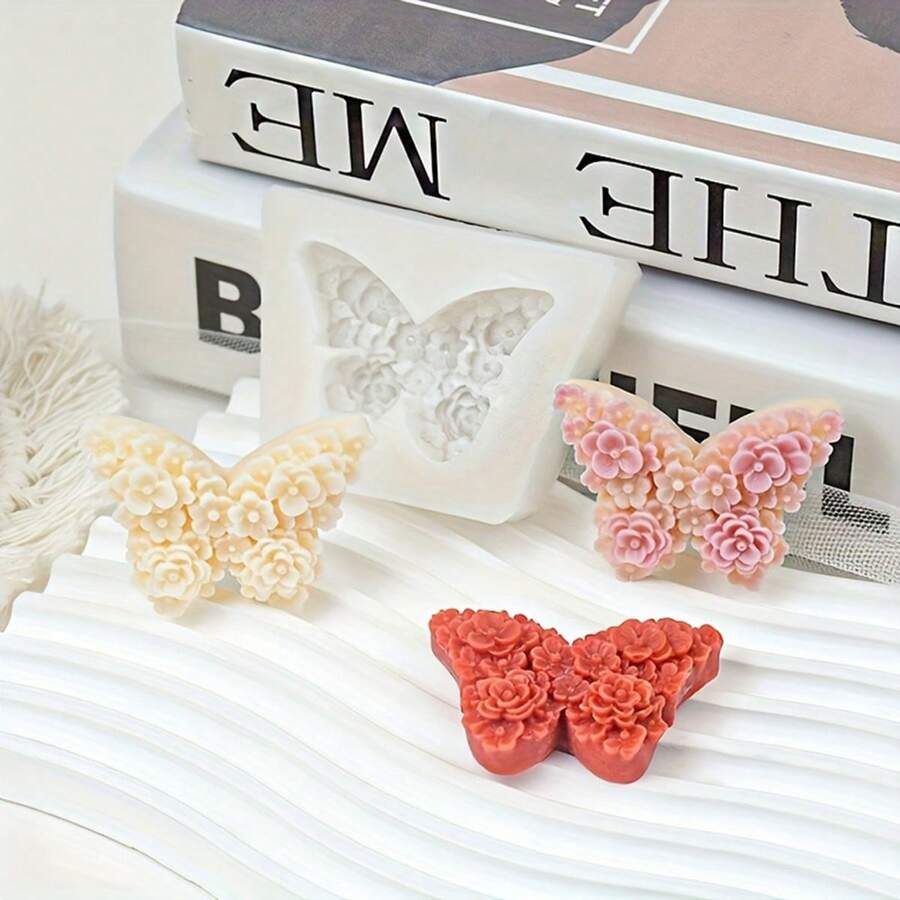 1 pieza Molde de silicona con forma de mariposa, molde flexible para manualidades DIY, adecuado para hacer jabones, velas y decoraciones - Blanco - Ver 1