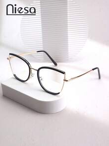 1 par de gafas con montura de metal con forma de ojo de gato, estilo europeo y americano, para usar con computadora, teléfono y uso diario - Multicolor - Ver 3