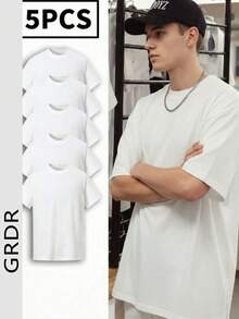 GRDR 5件/套 男士夏季圆领短袖T恤，适合户外休闲穿着 - 白色 - 查看 2