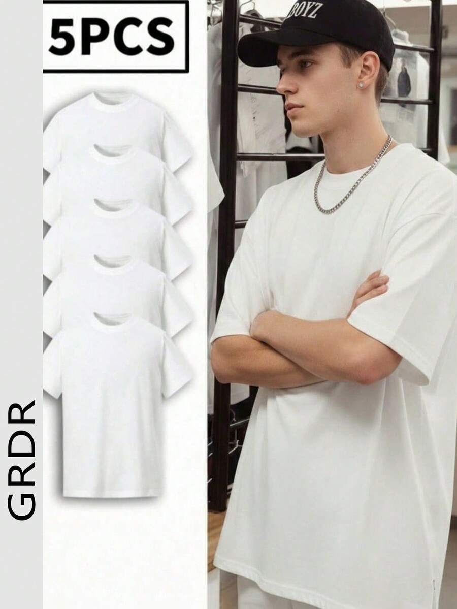 GRDR 5件/套 男士夏季圆领短袖T恤，适合户外休闲穿着