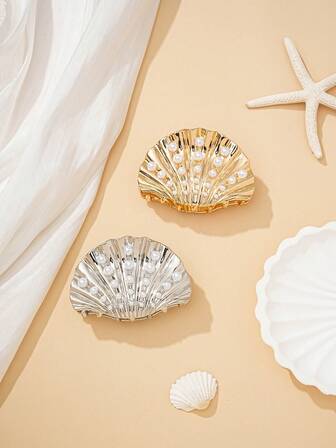 2025 时尚珍珠贝壳发夹，简约海洋风，夏季礼物