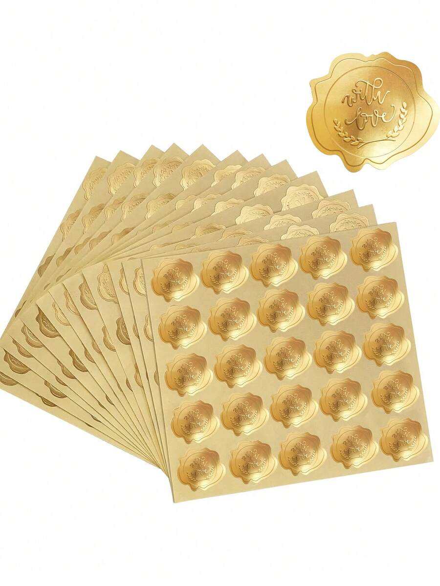 100 chiếc/4 tờ phong bì mạ vàng có tem sáp hình trái tim, nhãn dán đám cưới, nhãn dán phong bì tự dính, nhãn dán thiệp mời dự tiệc, thiệp gói quà