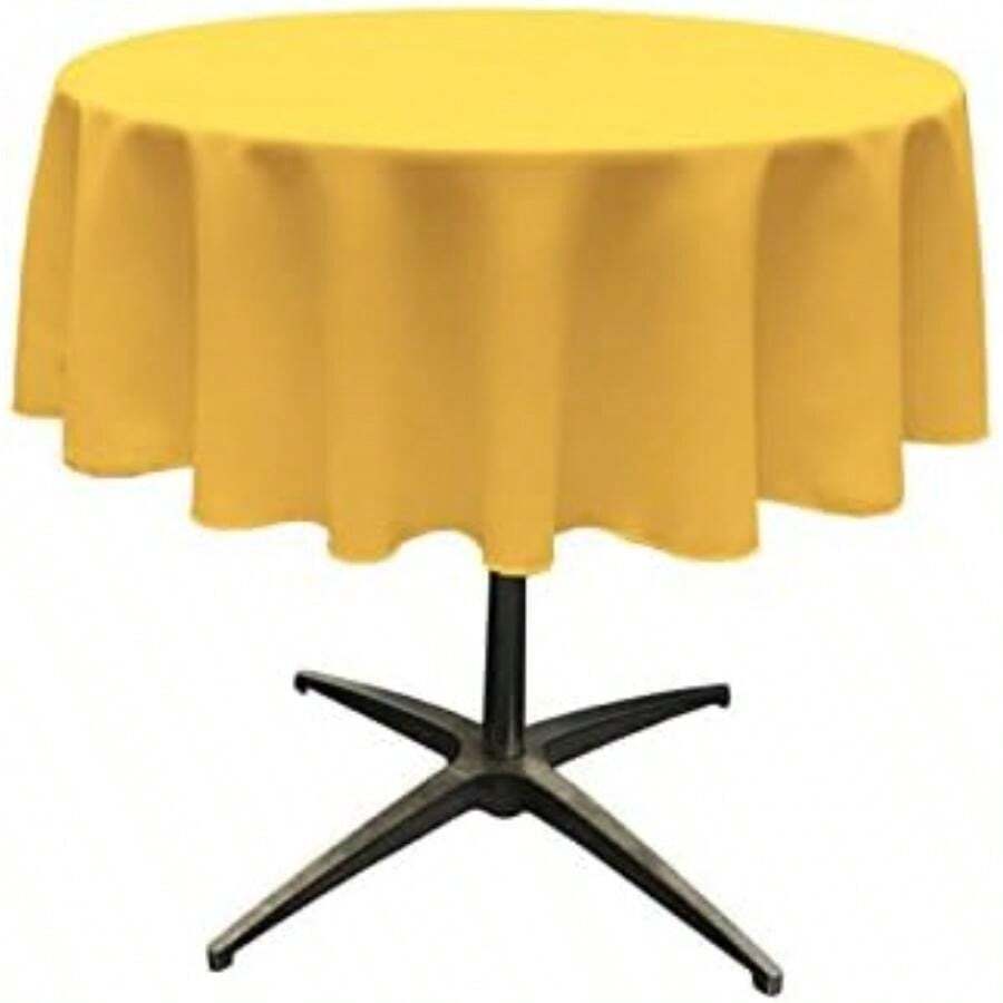 LA Lino poliéster Popelina Mantel Redondo, 129,54 cm,(129.5 cm (Redondo) Amarillo Oscuro) - Multicolor - Ver 1