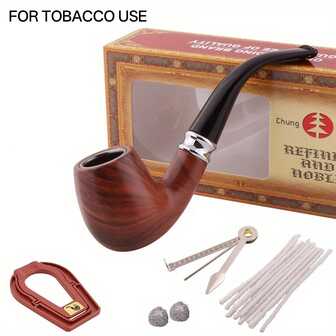 Juego de fumar vintage hecho a mano de 5 piezas, portátil y creativo, que incluye 1 pipa de resina, 1 cuchillo para tabaco, 2 filtros, 10 limpiapipas, 1 soporte para el tazón, adecuado como regalo de cumpleaños, festividades para mayores y hombres, regalo del Día de San Valentín