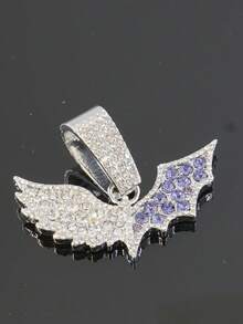 Conjunto de collar con colgante de alas de murciélago con diamantes y reloj de esfera azul con diamantes completos, joyería con cadena cubana con brillo para raperos y ropa urbana - Azul - Ver 25