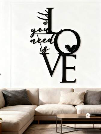 1件浪漫金属墙饰 - 醒目的LOVE字母 - 简约婚礼、周年纪念、情人节礼物 - 家居装饰，情侣完美之选 - “你只需要爱”装饰，优雅书法设计，手工铁艺，爱心金属墙牌，情人节情侣礼物，房间装饰的完美之选