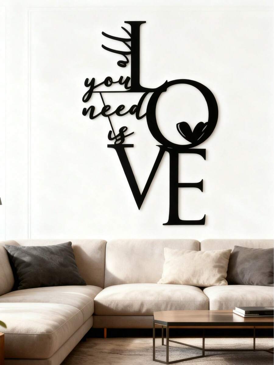 1件浪漫金属墙饰 - 醒目的LOVE字母 - 简约婚礼、周年纪念、情人节礼物 - 家居装饰，情侣完美之选 - “你只需要爱”装饰，优雅书法设计，手工铁艺，爱心金属墙牌，情人节情侣礼物，房间装饰的完美之选