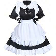 NEW Anime French Maid Apron Fancy Dress Cosplay Costume Headwear Gloves Socks Set - màu đen - Xem 2