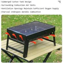 Folding Portable Charcoal Grill, Smoker Stainless Steel BBQ Grill 17.5''*11.5", Small Desk Tabletop Outdoor Barbecue Grill For Camping Picnics Garden Beach Party - Black - View 7