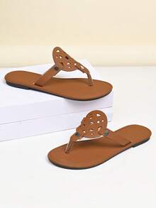 Dép xăng đan La Mã nữ mùa hè 2025 mới: Dệt thủ công/Khắc rỗng/Quai chéo/Đế mềm chống trượt, Chất liệu PU thoáng khí và không mài mòn, Làm thon chân, Dép xăng đan La Mã/Đi biển/Dép xỏ ngón, Thích hợp cho kỳ nghỉ, Phong cách đường phố, Trang phục hàng ngày, Sản phẩm bán chạy nhất mùa hè - màu nâu - Xem 2