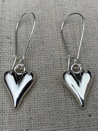 1 Pair Vintage Cute Silver Heart Shaped Dangle Earrings, Fashion Jewelry Accessory For Valentine's Day