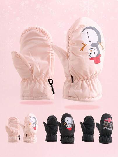 1双可爱卡通婴儿冬季防水户外雪地玩耍保暖防冻滑雪手套，男女童均适用