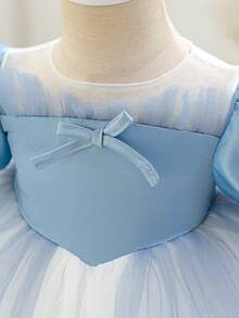 Baby Girls' Blue Bow Tulle Elegant Party Dress, Princess Dress, Suitable For Baby's 1st Birthday Gift, Party, Wedding, Flower Girl, All Season - Blue - View 8
