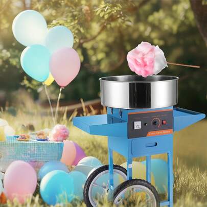 Electric Cotton Candy Machine With Cart, 1000W Commercial Candy Floss Maker With Stainless Steel Bowl, Sugar Scoop And Drawer, Perfect For Home, Kids Birthday, Family Party, Blue