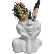1pc Awaoko Makeup Brush Holder - Elegant Facial Storage Box With Brush Slots, No Assembly Required, Suitable For Home, Salon, Office - Compatible With Makeup Brushes, Eyebrow Pencils, Lipsticks - Modern Manicure Desk Decor, Artistic Design, Lightweight Construction, Compact & Practical, Salon Accessory, Home Organizer