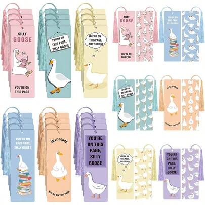 24pcs Silly Goose Bookmarks With Tassels Cute Funny Goose Bookmarks Women Reading Accessories Bookish Gifts Book Lovers School Book Gifts, 6 Styles