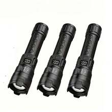 1支高亮LED手电筒，便携式防水可充电手电筒，USB-C充电多功能变焦伸缩手电筒，适用于户外徒步、应急露营 - 300mAh - 黑色 - 查看 12