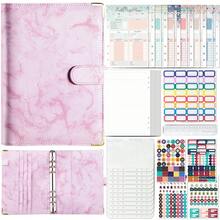 1 Set A5, Portable Ring Binder Diary, 45 Loose Sheets For School Start, A5 Leather Agenda With Marble Print, Financial Organizer, Budget And Savings Folder, Notebook, Zipper Pocket 12 / Geometric Map For Budget 12 / Lined Paper 45 / Ruler 1 / Theme Planner 4 / 24 Stickers*2 - A5 - Bảo vệ góc đá cẩm thạch - Màu đen - Xem 5