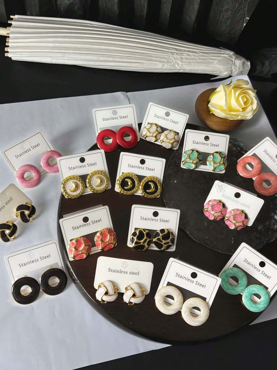 2/6/9 Pendientes de gota esmaltada de acero inoxidable resistentes a la corrosión y al desgaste, resistentes a la decoloración y la deformación. Diseñados para mujeres como pendientes de uso diario, festivo y de fiesta. Pendientes de regalo premium para el Día de San Valentín, regalo de joyería, regalo del Día de San Valentín, adecuados para el uso diario de las mujeres. - Multicolor - Ver 1